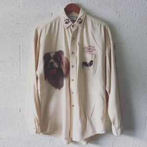 Crystal Springs King Charles Spaniel hand painted button down sz: Med